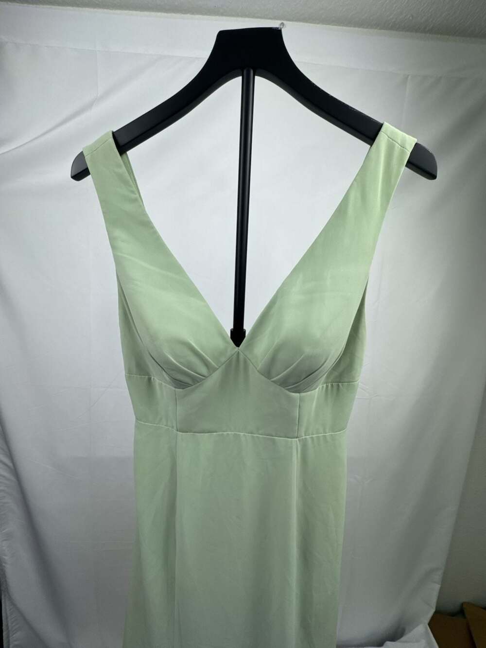 Azazie Matte Satin V-Neck Sleeveless Maxi Bridesmaid Dress in Sage